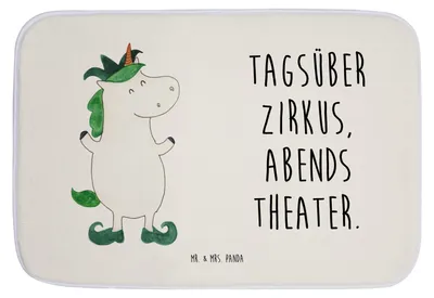 Produktbild von Mr. & Mrs. Panda Badvorleger Einhorn Joker - Weiß - Geschenk, Gaukler, Einhörner, duschmatte, badezimmermatte, Badematte, Unicorn, Mittelalter, Hofnarr, Badezimmerteppich