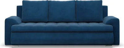A front view of a dark blue sofa.