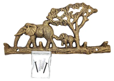 Wandhaken mit Elefantenmotiv, 4 Haken, Gusseisen, 26 x 13 cm