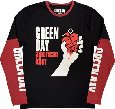 Immagine prodotto di Green Day - Maglietta "American Idiot" per uomo/donna Unisex, a strati, manica lunga RO14791 (XL) (Nero/Rosso)
