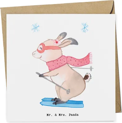 Produktbild von Mr. & Mrs. Panda Grußkarte Hase Skifahren - Weiß - Geschenk, Glückwunschkarte, Klappkarte, Ski fahren, Sport, Skiwettbewerb, faltkarte, Skirennen, doppelkarte, Skisport