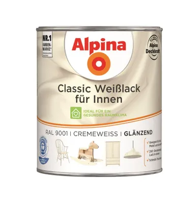 Produktbild von Alpina Weißlack glänzend RAL 9001 cremeweiß 750 ml
