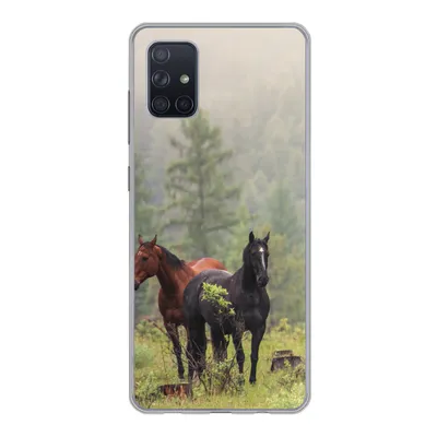Produktbild von MuchoWow® Handyhülle Schutzhülle Hülle für Samsung Galaxy A71 Pferde - Wald - Nebel Silikon Softcase Handy Hülle - Kartenbesitzer