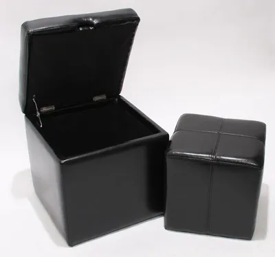 Immagine prodotto di set di 2 sgabelli Cubo per sedile Sgabello per sedile Scatola di immagazzinaggio Onex, pelle + Pelle finta, 45x44x44cm  MVG ~ nero