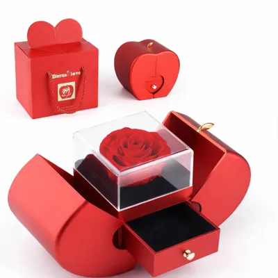 Produktbild von Ewige Rose Geschenkbox mit Schublade – romantisches Geschenk für Frauen, Mama, Freundin – Premium Schmuckbox Rot – ideal für Muttertag, Geburtstag