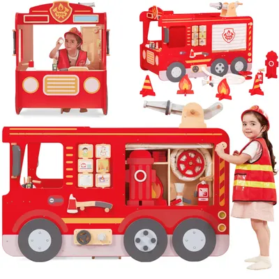 Produktbild von VIGA Großer Feuerwehrwagen aus Holz für den Montessori-Spielplatz