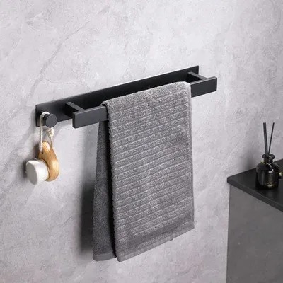 Obrázok produktu pre Držiak na uteráky 40 cm, samolepiaci, z nehrdzavejúcej ocele, matná čierna – držiak na uteráky do kúpeľne a kuchyne