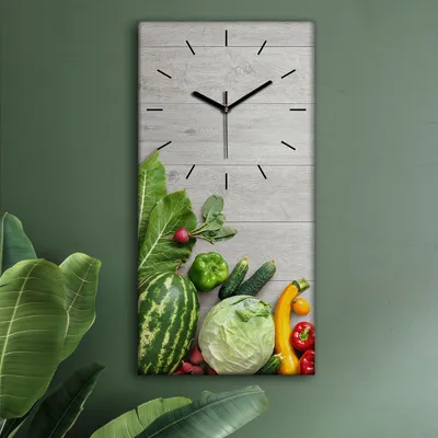 Produktbild von Wohnzimmer Leinwand Uhr Geräuschlos Küche 30x60 Gemüse, Farbige, schwarze Zeiger