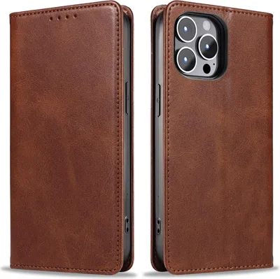Produktbild von Handyhülle für Apple iPhone 15 Pro Kunstleder Flip Cover Hülle Handytasche Case Kartenfach Farbe: Dunkelbraun