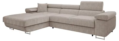 Produktbild von MIRJAN24 Ecksofa Torezio Mini Cord, Stilvoll Eckcouch mit Bettkasten und Schlaffunktion, Einstellbare Kopfstützen, 280x170x70-90 cm (Farbe: Poso 03, Seite: Links)