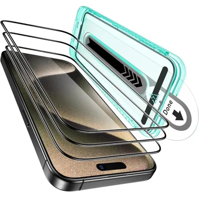 Obrázek produktu pro Sada ochranných fólií na obrazovku pro iPhone 15 Pro, tvrzené sklo, 3 kusy s ochranou fotoaparátu