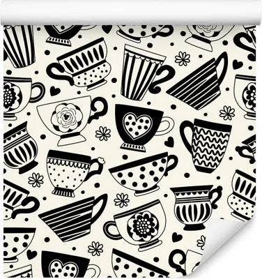 Immagine prodotto di 10m VLIES WALLPAPER rotolo sala da pranzo tazze caffè fiori cuori dipinti XXL