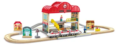 Image de HAPE - Coffret gare de train transportable - 94 x 45 x 25,5 cm - Dès 3 ans