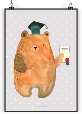 Produktbild von Mr. & Mrs. Panda Bild Bär Prüfung DIN A4 - Grau Pastell - Geschenk, wanddeko, Wandbild, drucke, Plakat, Deko, Teddy, Prüfungen, Zeugnis, Bestanden, Abitur, Abschluss