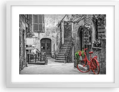 Produktbild von Gerahmtes Poster - Weißer Rahmen - Rot Fahrrad Allee - 40x30 cm - Wand Bild - Wanddeko - Wandbilder - Kunstposter - Wandposter - Bilderrahmen - Bilder - Kunstdruck - Wanddekoration - P2WAA40x30-4410