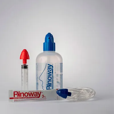 Produktbild von RINOWAY Nasendusche + 15 Ampullen mit hypertoner Kochsalzlösung