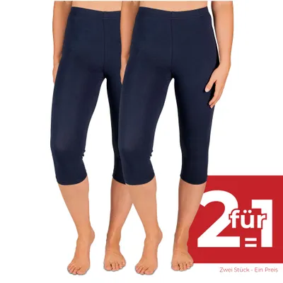 Produktbild von SES Capri Leggings Damen Navy Blue (48/50) 2er Pack aus Baumwolle/blickdichte Damen Capri-Leggings/elastische Damen Leggins 3/4 lang Baumwolle/Damen Capri Leggings mit Perfekter Passform