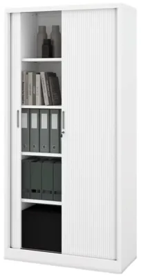 Produktbild von Aktenschrank abschließbar DAMIAN Rolladentüren 5 Ebenen | Büroschrank aus Stahl Metallschrank Werkstatt Mehrzweckschrank Werkzeugschrank 185x90x45cm Weiß
