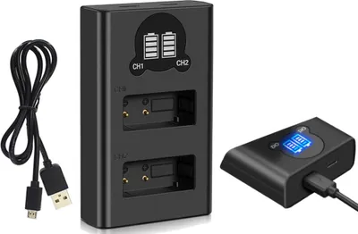 Produktbild von Dual Schnell-Ladegerät für 2 Akkus mit LCD ersetzt DMW-BLF19 CS-PLF190MX für Panasonic Lumix DMC Kameras/Trade-Shop Micro-USB Typ-C Doppel Akku