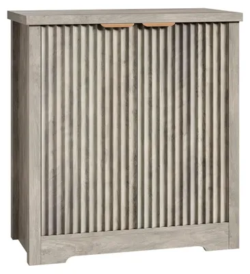 Productafbeelding van Dressoir - Opbergkast - 2 deuren - Gefreesde voorkant - Verstelbaar legplank - Metalen handgrepen - 75,5 x 39 x 83 cm - Grijs