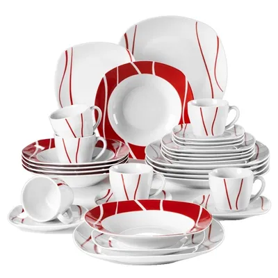 Produktbild von Geschirrset, 30-teilig, sicheres Material, umweltfreundlich, Service für 6, minimalistisches Design