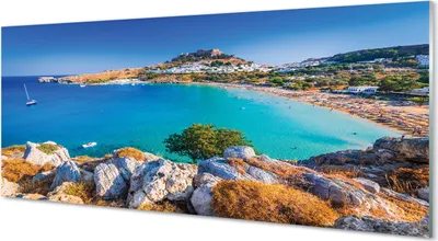 Produktbild von Glasbilder 125x50 Wandkunst Griechenland Küste Strandpanorama