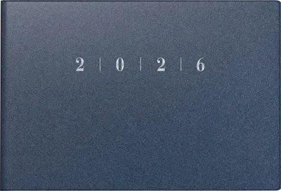 A close-up view of a dark blue planner cover with the year 2026 printed on it.