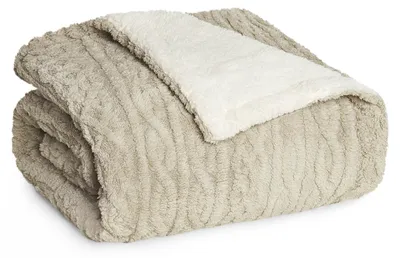 Obrázok produktu pre Blumtal útulná deka 220x240 cm s káblovým vzhledom - flísová deka s mäkkou šerpou vo vnútri tmavo modrá a biela