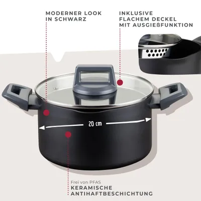 Image de Fackelmann Casserole Statement 20cm Casserole avec revêtement céramique Aluminium recyclé avec revêtement anti-adhésif sans PFAS, Poignée résistante à la chaleur, Pour tous les types de cuisinières y compris l'induction