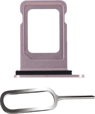 A pink SIM card tray and a silver SIM ejector tool are shown against a white background.