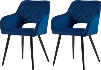 Produktbild von CLIPOP Esszimmerstuhl, 2er Set Samt mit gepolstertem Sitz, Offene Rückenlehne, Blau