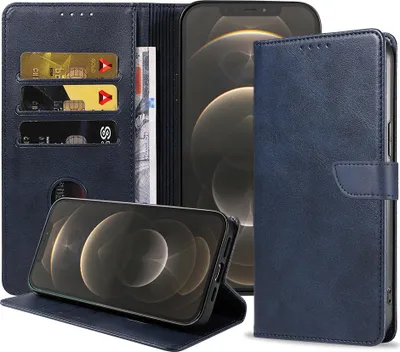 Produktbild von Geeignet für iPhone 12 Pro Max Handytasche Kunstleder mit magnetischer Lippe und Kartenhalter Buchhülle mit Klappe - Blau - Smartphonica
