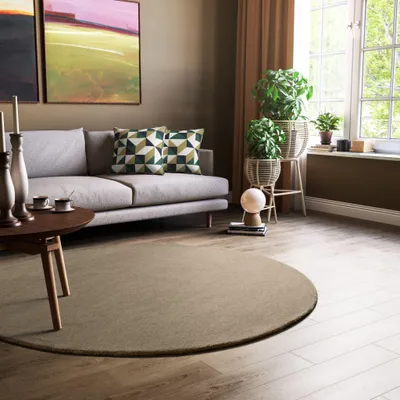 Produktbild von Steffensmeier Gabbeh Teppich Jaipur | Wolle, Taupe, Größe: 240x240 cm Rund Kurzflor Teppich für Wohnzimmer Handloom