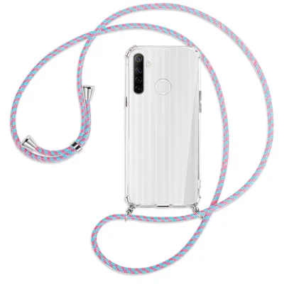 Produktbild von Handykette Backcover-Schutzhülle mit Band (Metall silberfarben) für Realme 6i - pink/mint