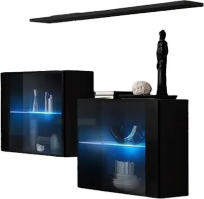 Immagine prodotto di Set di mobili da soggiorno SWITCH SBIII – Design moderno – Nero lucido – Porte in vetro con LED integrato