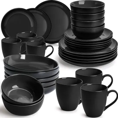 Produktbild von MIAMIO - Tafelservice 30 tlg Geschirrset 6 Personen Kombiservice Keramik Schwarz
