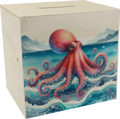 Produktbild von Kraken Aquarell Spardose aus Holz