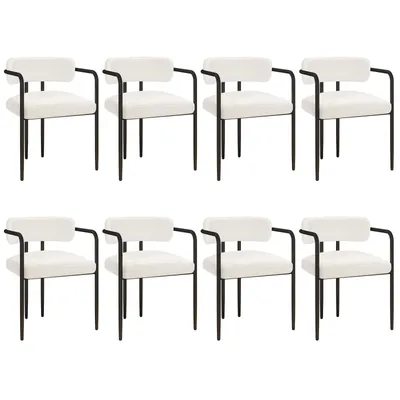 Produktbild von Puluomis Esszimmerstuhl mit Armlehnen 8er Set, Ergonomischer Küchenstühle mit gepolsterten Sitz, Teddyfleece Bezug, 120kg Tragfähigkeit weiß