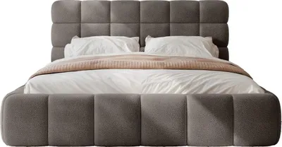 Productafbeelding van FEDVE Boxspringbed BIVIO, bekleed met bouclé-stof, 180x200 cm, donkerbruin