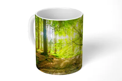 Produktbild von KitchenYeah® Tasse Kaffeetasse Kaffeebecher 350 ml Wald - Landschaft - Wasser - Bäume - Sonne - Grün - Natur Teetasse - Fototasse - Becher - Keramikbecher - Teebecher - Kaffeetasse - Bürotasse