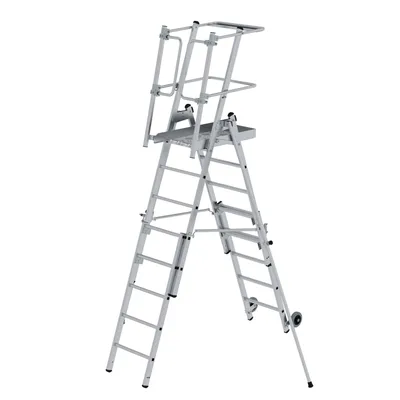 Produktbild von Günzburger Steigtechnik Plattformleiter FlexxStep 6 Sprossen mit Teleskopaufsatz 2 Sprossen - 052537