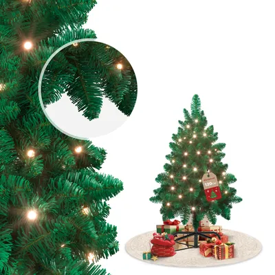 Obrázek produktu pro Umělý vánoční stromek XMTECH, výška 240 cm, vyrobený z PVC, se zelenými jehličkami a řetězem teplých bílých LED světel, určený pro vánoční dekorace