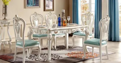 Immagine prodotto di Elegante set da pranzo Tavolo da pranzo in legno massello 6 sedie in pelle - 7 pezzi
