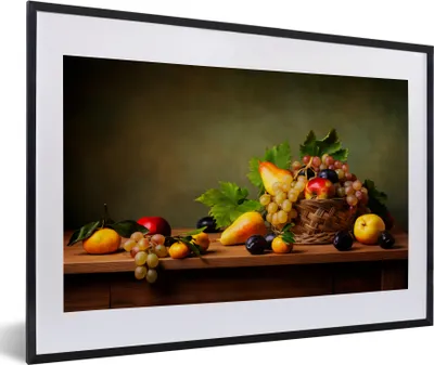 Produktbild von MuchoWow® Gerahmtes Poster Rustikal - Korb - Obst - Stilleben 60x40 cm - Poster mit Schwarzem Bilderrahmen Wandposter Rahmen Foto Bilder - Schlafzimmer - Plakat in Rahmen - Drucken
