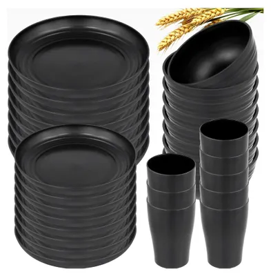 Produktbild von 32-teiliges Kunststoff-Geschirr-Set für 8 Personen, inklusive Speiseteller, Dessertteller, Schüsseln und Tassen, unzerbrechliches Tafelservice für Zuhause und Camping