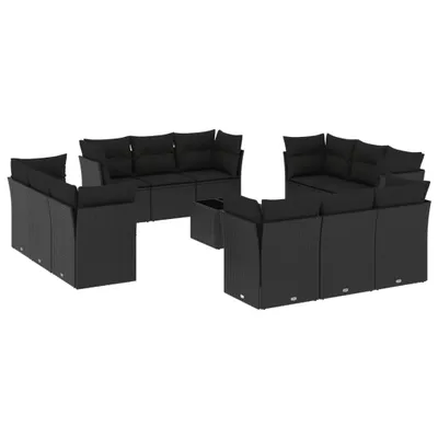 Image de vidaXL Ensemble de 13 canapés de jardin avec coussins noir poly rotin
