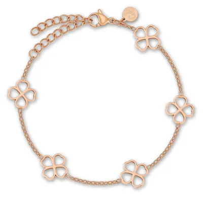 Produktbild von GD GOOD.designs Rosegoldenes Kleeblatt Armband Damen | Verstellbares Glücksarmband aus 316L Edelstahl in 18K Roségold (16–21 cm) | Wasserfest & Hypoallergen
