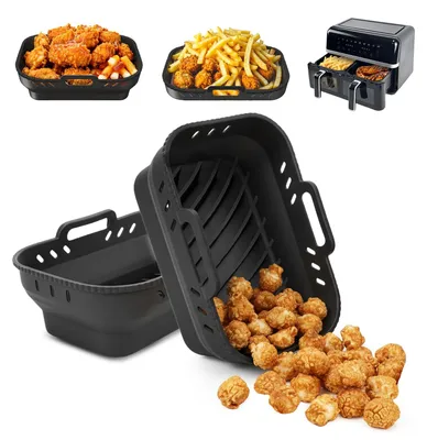 2er Set Silikon Air Fryer Einlagen für 9L Fritteusen, schwarz