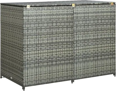 Productafbeelding van Afvalcontainerbox voor 2 containers, afvalbox, afvalcontainerbox, afvalcontaineromsluiting, afvalcontainer, polyrotan, antraciet, 148x77x111 cm
