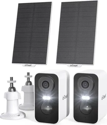 Produktbild von Iegeek 2K (Typ-C) Outdoor-Überwachungskamera Wireless Solarmodule, 5200 mAh Batterie-WLAN, PIR-Bewegungserkennung, 2-Wege-Audio, Alexa-Kamera, Schwarz